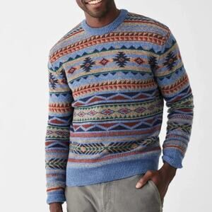 Faherty Doug Good Feather Fair Isle Wool Mens Sweater Medium